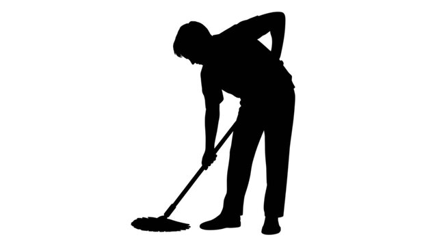 Person sweeping floor with broom silhouette style Vector