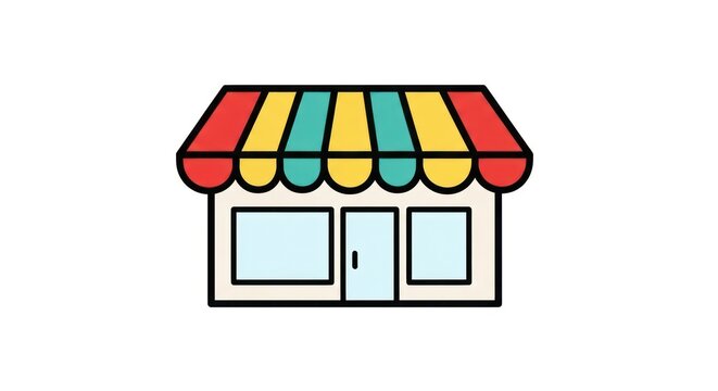 Colorful storefront with striped awning icon.