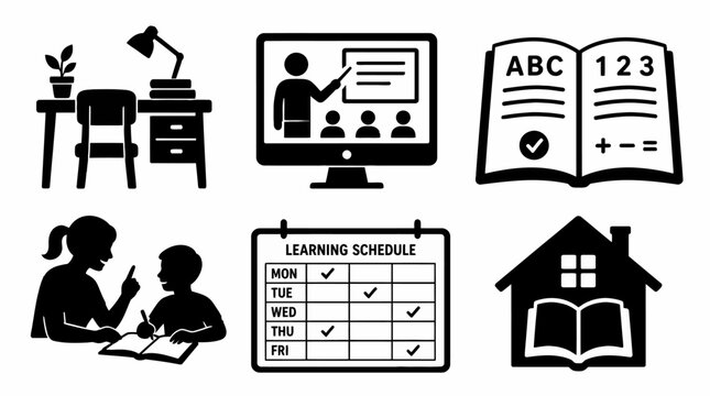 Set of education and e-learning icons for remote school study