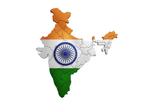 Detailed 3d map of India with borders and national flag isolated cutout