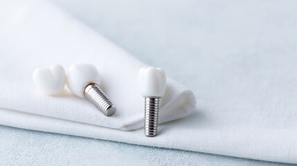Fototapeta premium Dental implants on white fabric background