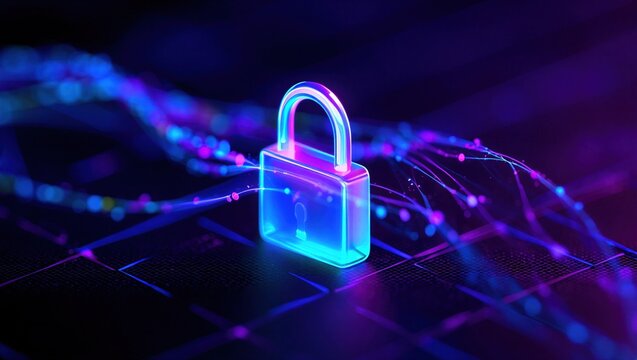 Closeup on LCD screen with focus on www padlock. Internet security cybersecurity concept. 3d illustration