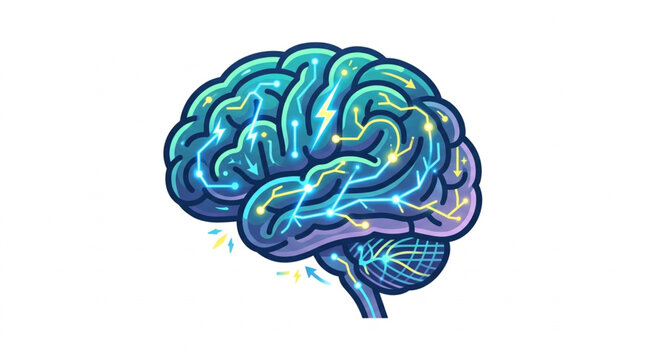 Human Brain with Glowing Neural Network Connections.