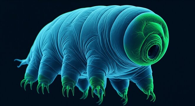 Bioluminescent Tardigrade Under Microscopic 3D Rendered Lighting