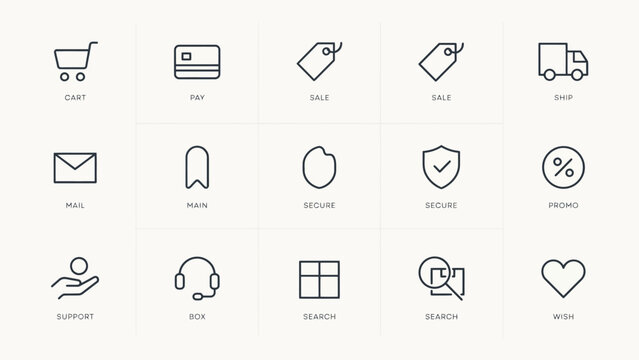 Minimalist flat design icons set for e-commerce and business website . Vector illustration.