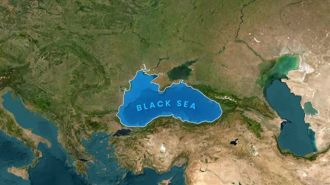 Animated map highlighting the expansive black sea region in motion