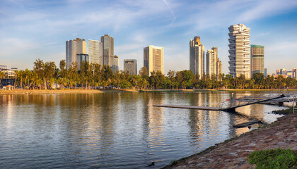 Obraz premium Singapore at sunrise, panorama skyline with Marina bay