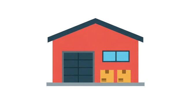 Simple cartoon illustration of warehouse.