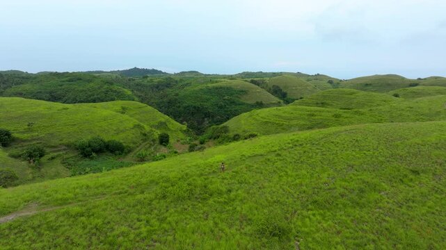 Drone View of Teletubbies Hills Surrounded by Tropical Nature &ndash; Nusa Penida Indonesia Adventure Destination
