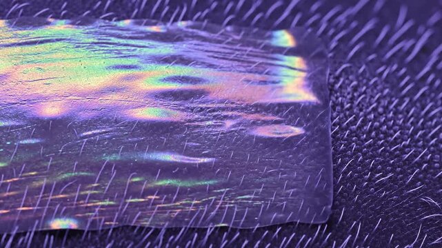 High-Detail CGI Visualization Of Skin Surface Under UV Light Showing Transparent Iridescent Textures for Medical and Cosmetic Applications