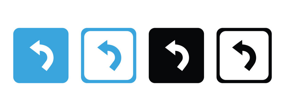 Curved arrow icon set flat vector illustration with blue and monochrome variations bent directional pointing