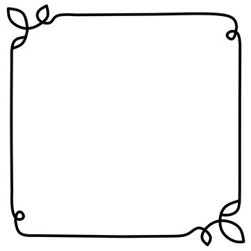 Elegant black line art square frame with floral swirl decorations for invitations and creative designs