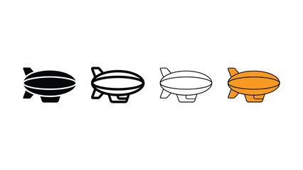Set of four different zeppelin airship icons featuring solid and outline styles for various graphic design projects © Sharif