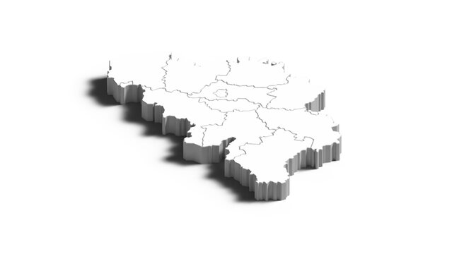 3D Belgium Map with Drop Shadow, Isolated Belgian Provinces and Administrative Regions Isometric Concept Vector