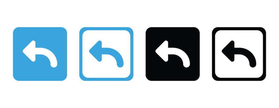 Back arrow icon set flat design with blue and black variations on white backgrounds return