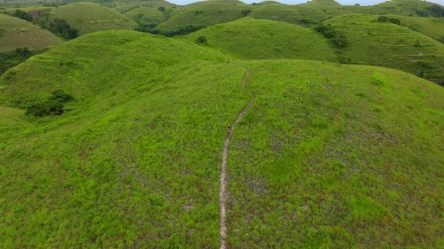 Aerial Panorama of Teletubbies Hills and Green Valleys &ndash; Nusa Penida Indonesia Travel Destination