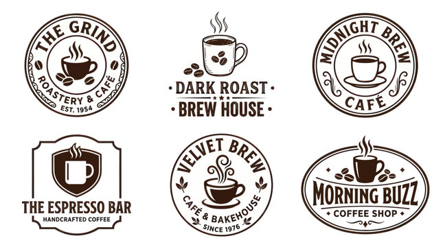 Coffee Shop Logos: Vintage Brew House & Espresso Bar Badges