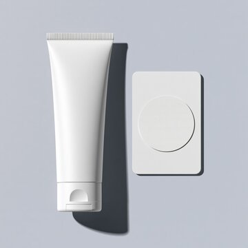 Plain White Mineral Sunscreen Tube with Patch Test Card on Light Gray Background
