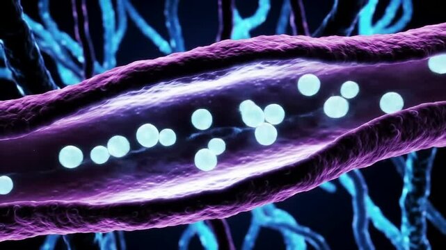 Macro CGI Animation Of Single Synaptic Cleft With Spherical Neurotransmitter Vesicles Illustrating Neural Communication In 4K