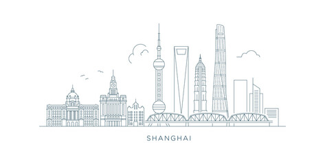 Obraz premium Shanghai city Skyline Minimalist Line Art Vector with Editable Outline Strokes