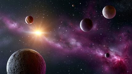 Fototapeta premium Planets orbit sun space cosmic galaxy nebula astronomy solar system vibrant science universe celestial star