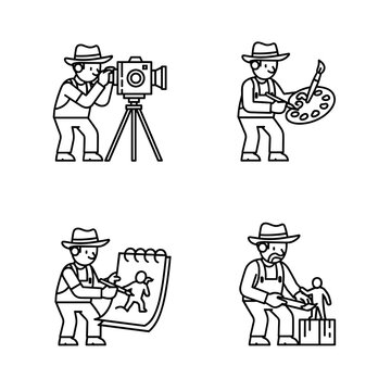 Hillbilly characters engaged in various creative art and media hobbies