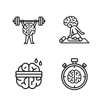 Brain health and mental fitness linear icons for cognitive wellness