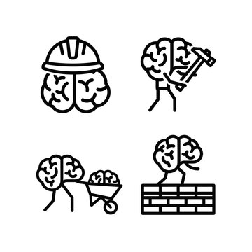 Human brain characters performing construction and labor tasks