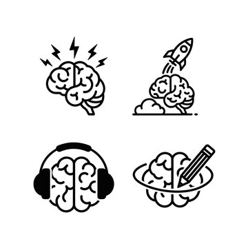 Brain icons for creativity technology and mental health concepts