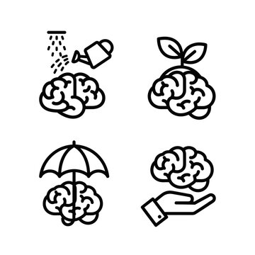 Brain icons representing mental health growth and protection