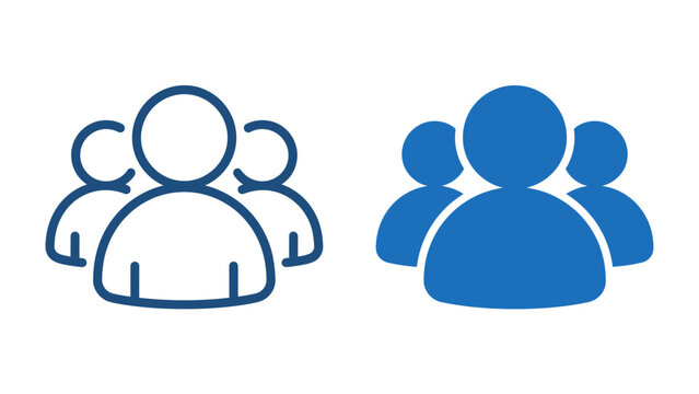 Group Iconography: A visual representation of a group or community, depicted through stylized human figures in both outline and solid blue forms.