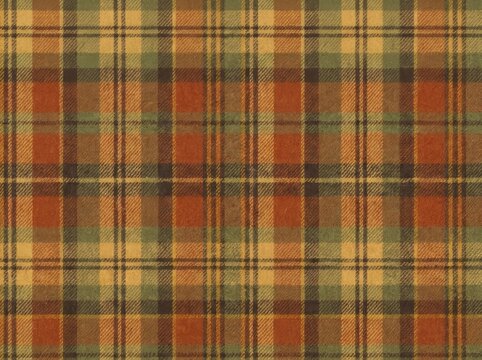 Traditional tartan plaid fabric with a repeating pattern and earthtone colors