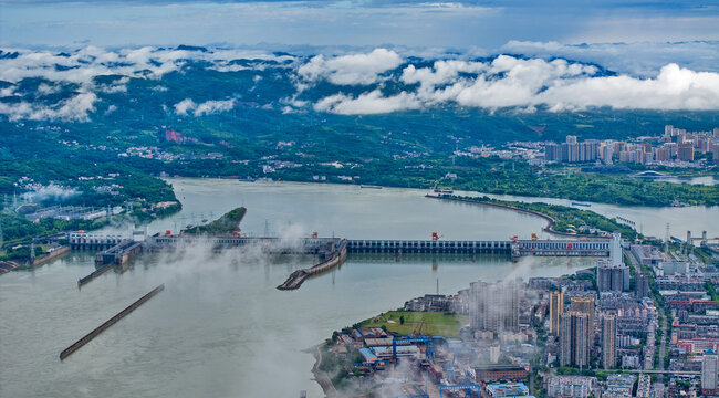 Three Gorges Dam Project Aerial Panorama, Yangtze River, China