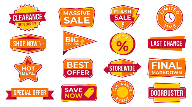 Discount labels and icons on sale for final clearance markdown