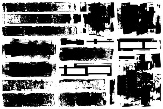 Grunge black paint textures and brush strokes in abstract patterns.