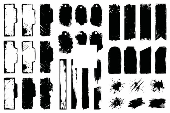 Grunge element collection with distressed tags and textures.