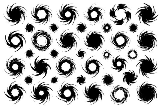 Dynamic black swirl patterns on white background.