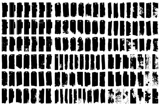 Collection of grunge black brush strokes on white background.