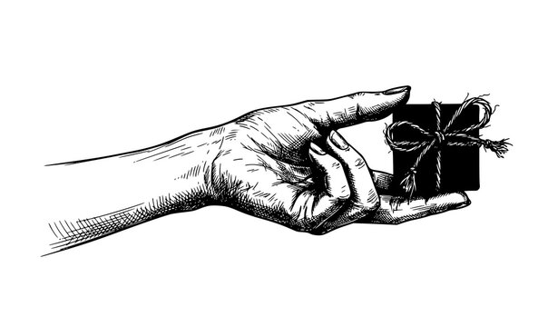 Hand giving surprise gift box sketch vector proposal gesture