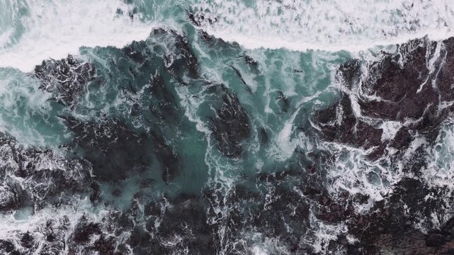 Aerial Tide Flowing in Over Coast, Overhead Lift Off 4K