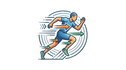 Obraz premium Man running fast with speed lines and arrows illustration.