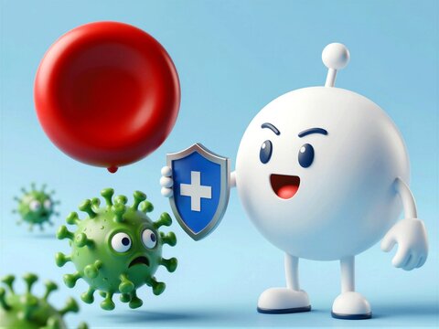White Blood Cell Pushing Green Virus from Blood Drop
