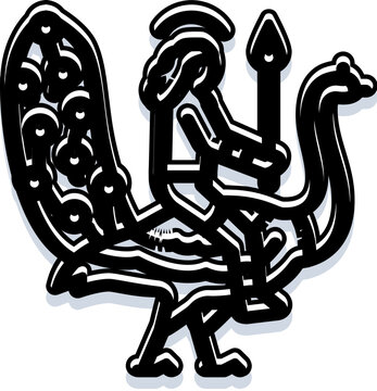 Lord kartikeya, also known as murugan or skanda, is depicted riding a stylized peacock, holding a vel spear, symbolizing wisdom, power, and triumph in this minimalist line art