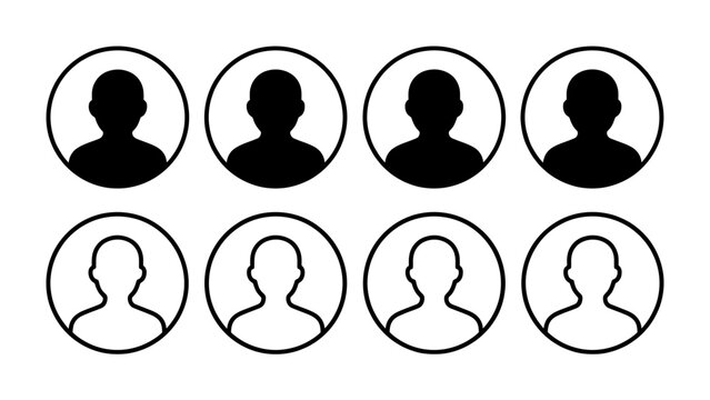 User Profile Icons: A collection of stylized silhouette icons representing human profiles, arranged in two rows, symbolizing diversity in user identification and online presence.