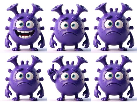 Deep Purple Lopsided Microbe Six Pose Expression Sheet