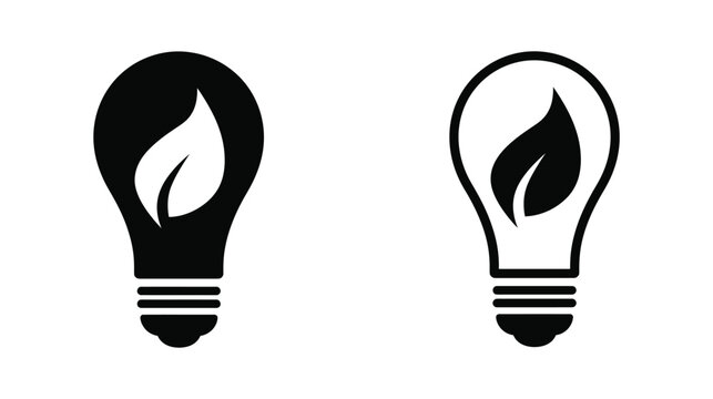 Lightbulb icon set featuring leaf interior for eco sustainable design