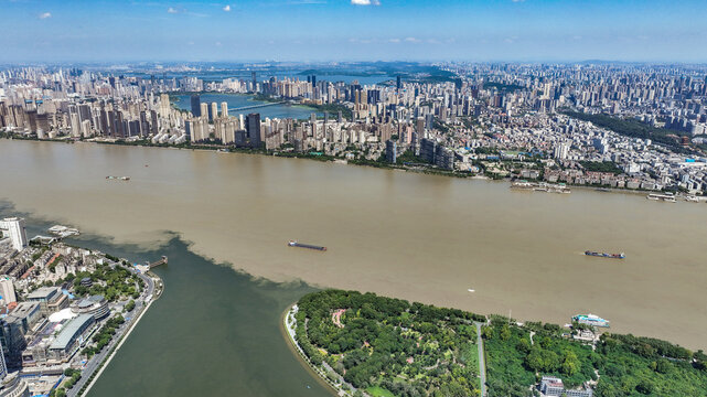 Wuhan Aerial View: Han and Yangtze Rivers Confluence, China
