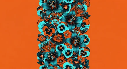 Floral ornament with lilies and pansies in shades of blue and orange © 121icons