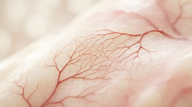 Macro photography of capillary network beneath fair human skin