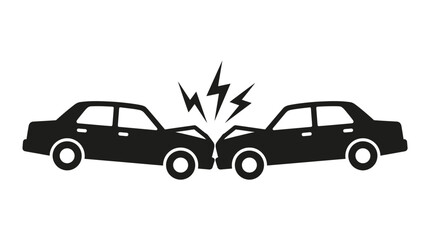 Fototapeta premium Minimalist black vector graphic illustration showing two automobiles involved in a serious head on vehicle collision